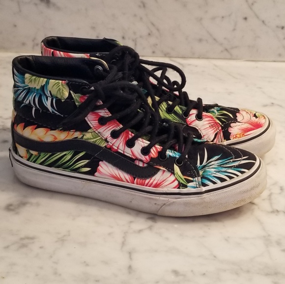 hawaiian floral vans high tops